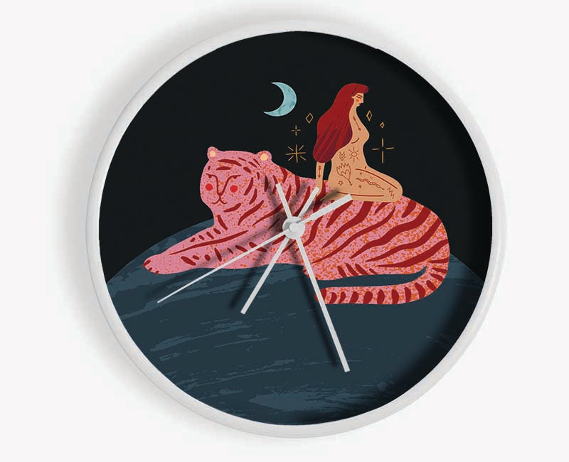 Woman And Tiger Planet Clock - Wallart-Direct UK