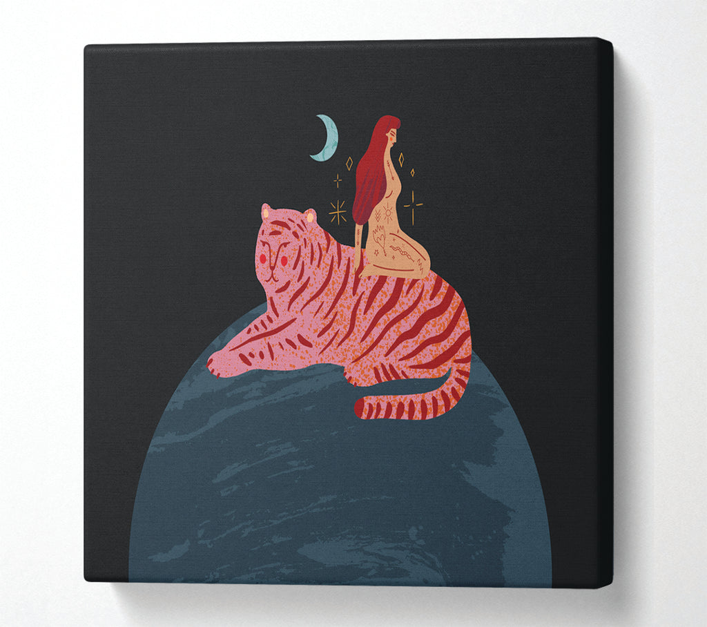 A Square Canvas Print Showing Woman And Tiger Planet Square Wall Art
