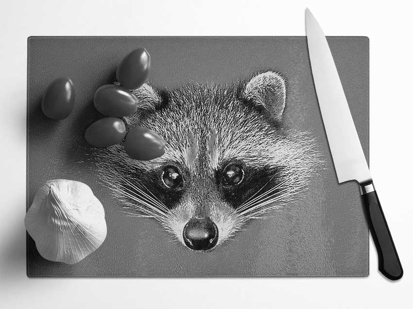 Raccoon On Grey Glass Chopping Board