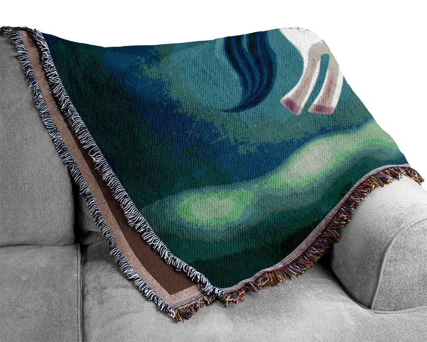 Mermaid Riding A Unicorn Woven Blanket