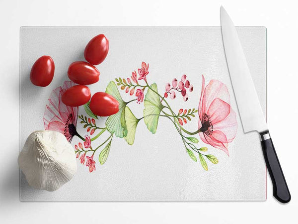 Pink Flower Twin Glass Chopping Board