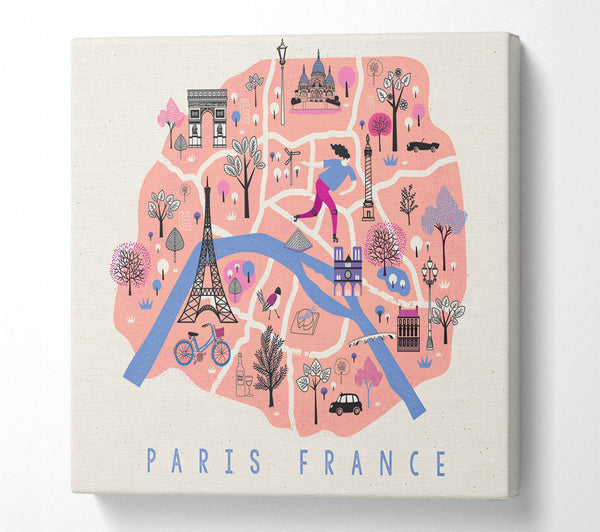 A Square Canvas Print Showing The Little Map Of France Square Wall Art