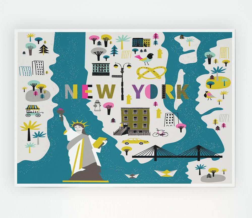 The Little Map Of New York Print Poster Wall Art