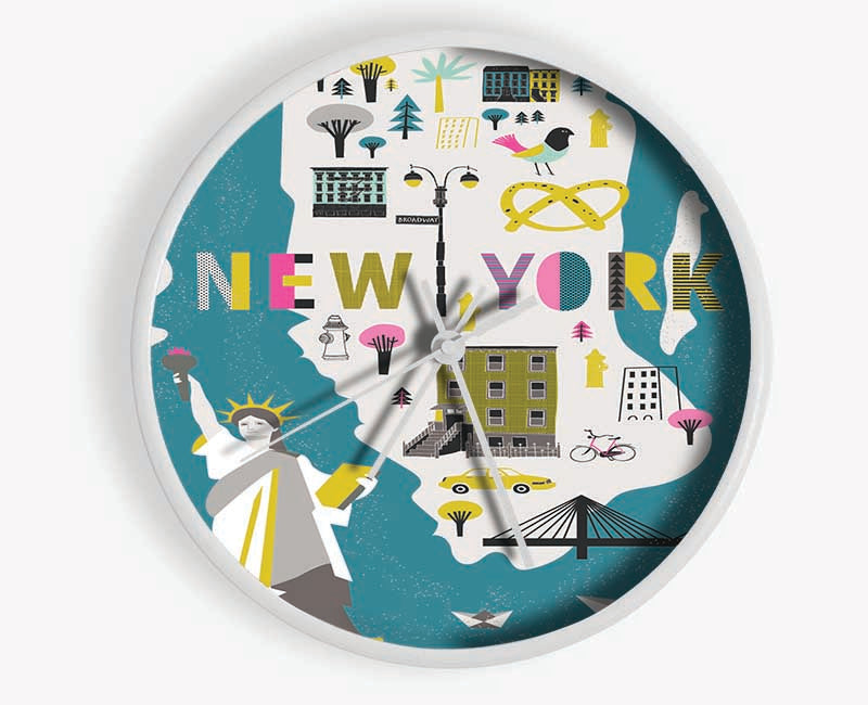 The Little Map Of New York Clock - Wallart-Direct UK
