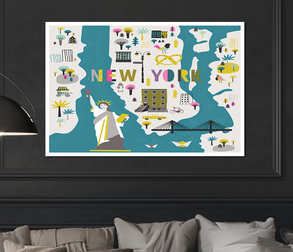 The Little Map Of New York Print Poster Wall Art