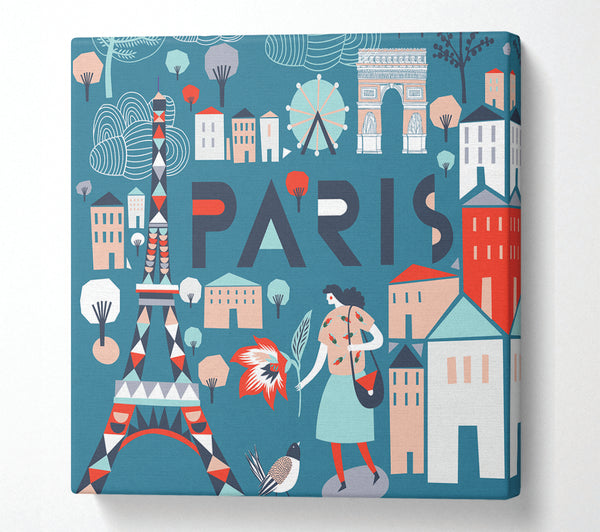 A Square Canvas Print Showing The Little Map Of Paris Square Wall Art