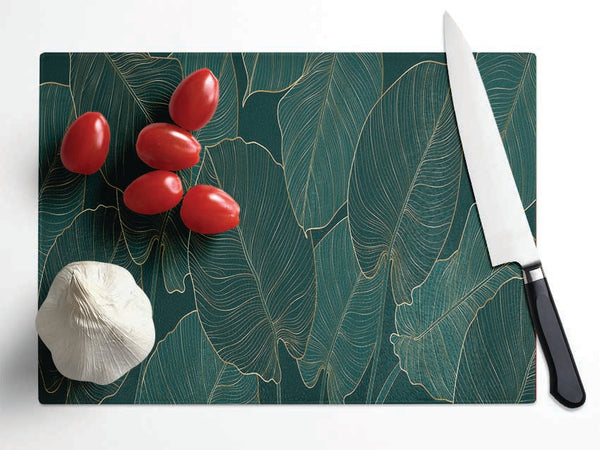 Banana Leaf Greens Glass Chopping Board