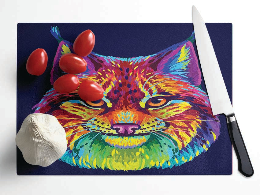Vibrant Lynx Cat Glass Chopping Board