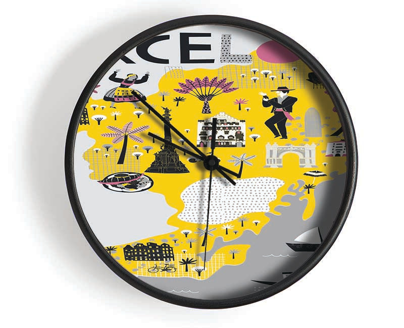 The Little Map Of Barcelona Clock - Wallart-Direct UK