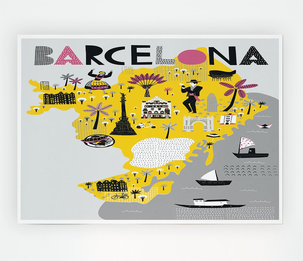 The Little Map Of Barcelona Print Poster Wall Art