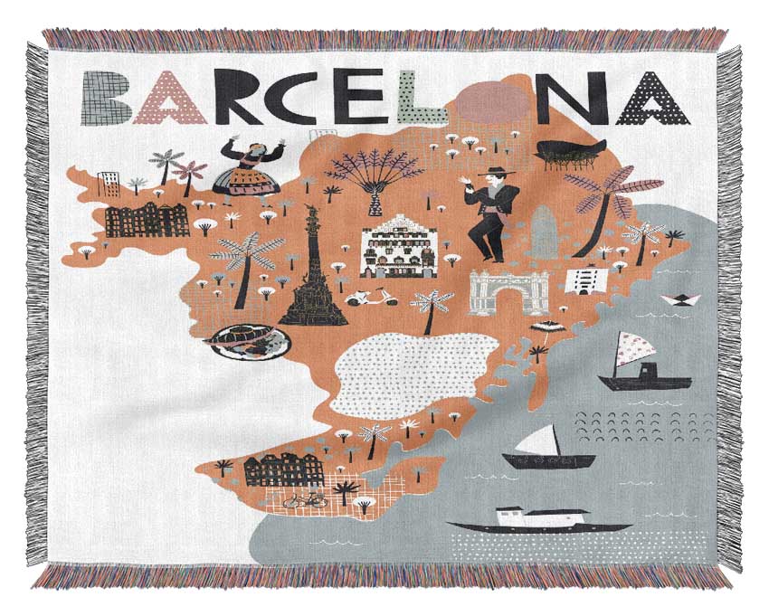 The Little Map Of Barcelona Woven Blanket