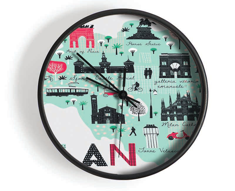 The Little Map Of Milan Clock - Wallart-Direct UK