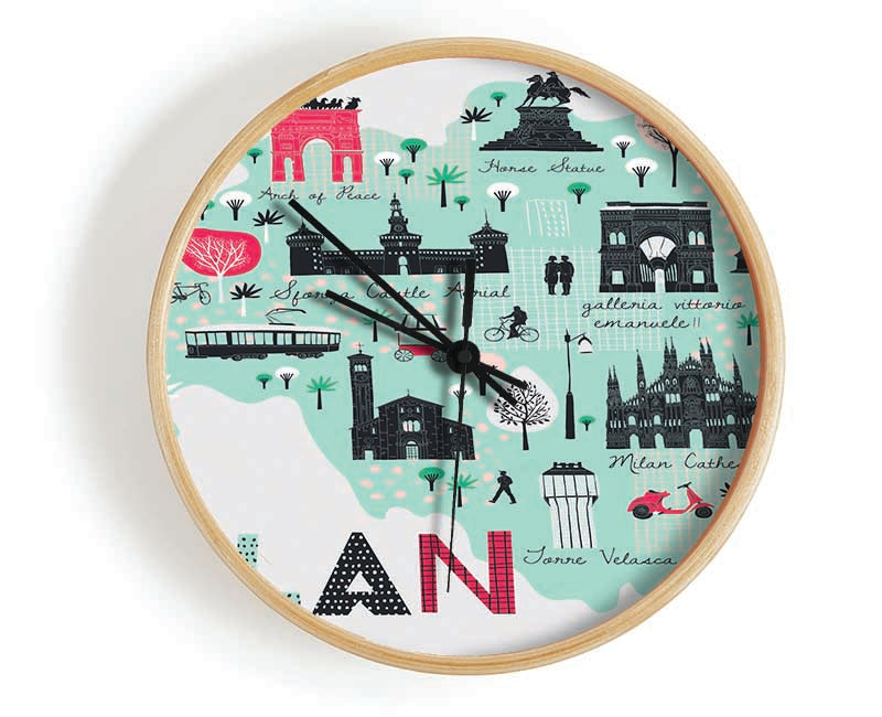 The Little Map Of Milan Clock - Wallart-Direct UK