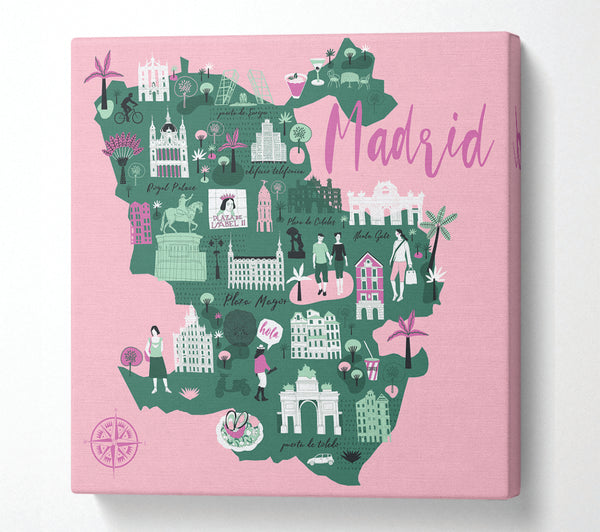 A Square Canvas Print Showing The Little Map Of Madrid Square Wall Art