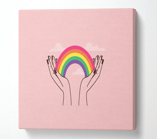 A Square Canvas Print Showing Rainbow In My Hands Square Wall Art