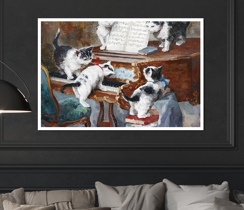 The Cats Play Piano Print Poster Wall Art