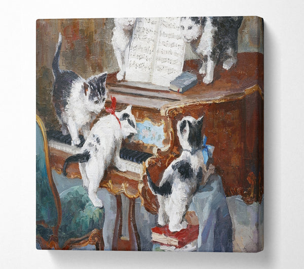 A Square Canvas Print Showing The Cats Play Piano Square Wall Art
