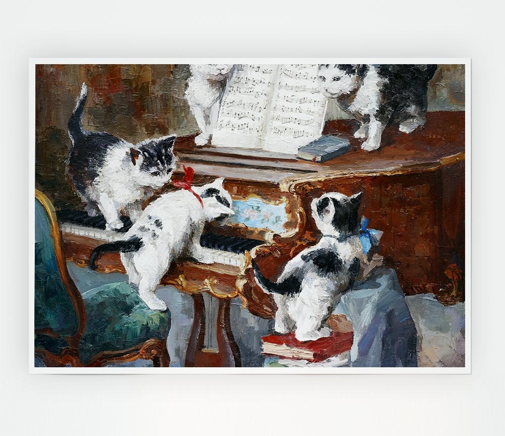 The Cats Play Piano Print Poster Wall Art