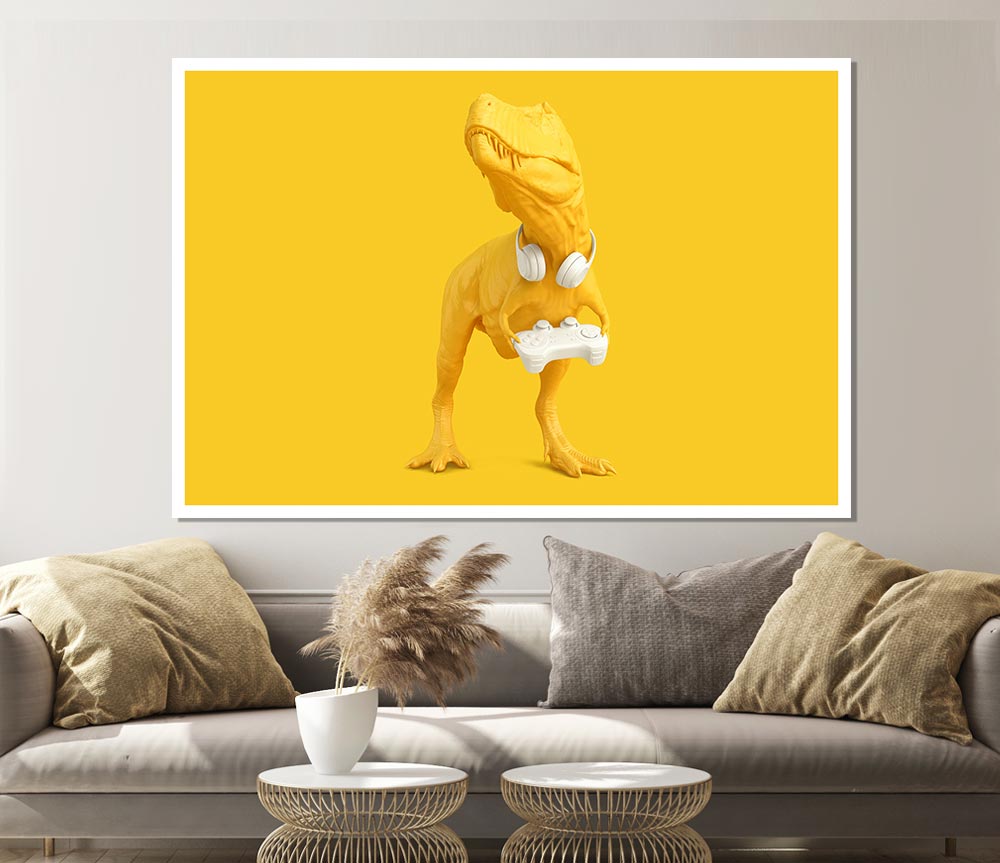 Yellow Dinosaur Gamer Print Poster Wall Art