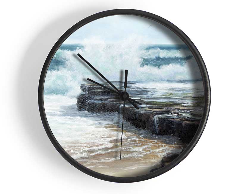 Waves Hitting The Rocks Clock - Wallart-Direct UK