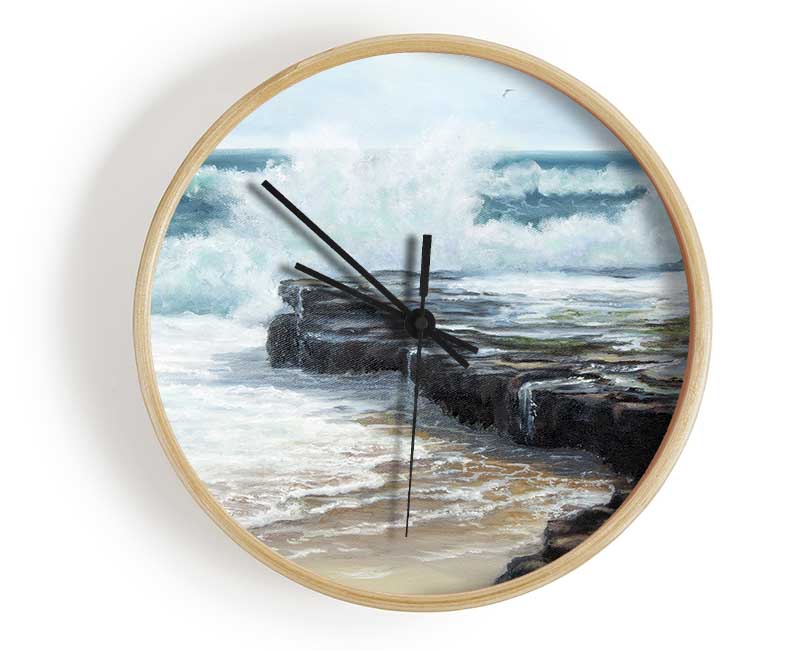 Waves Hitting The Rocks Clock - Wallart-Direct UK