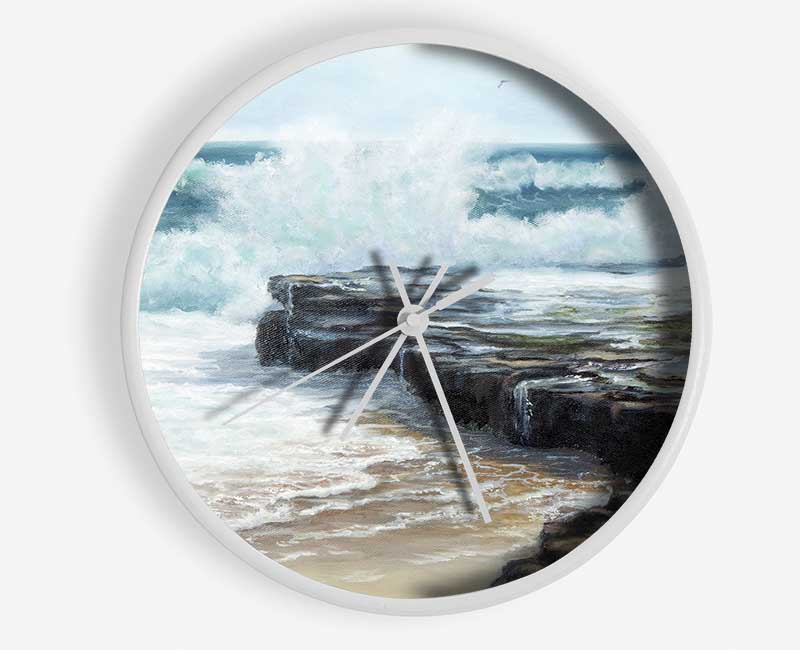 Waves Hitting The Rocks Clock - Wallart-Direct UK