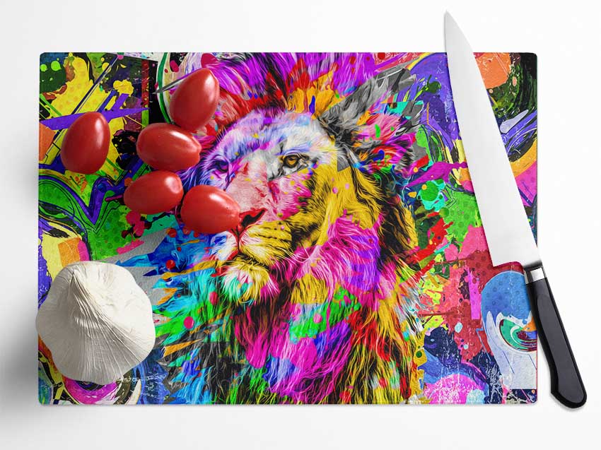 Rainbow Vivid Lion Glass Chopping Board