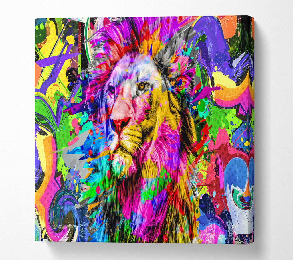 A Square Canvas Print Showing Rainbow Vivid Lion Square Wall Art