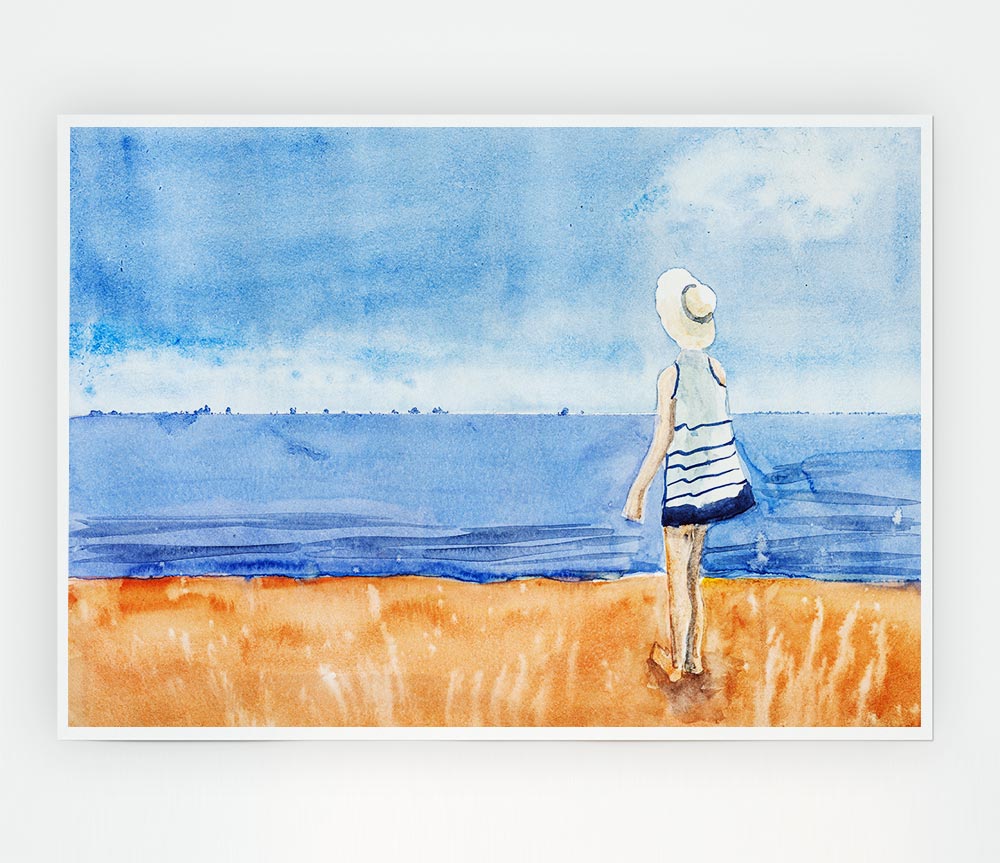 Woman Looking Out To Sea Print Poster Wall Art