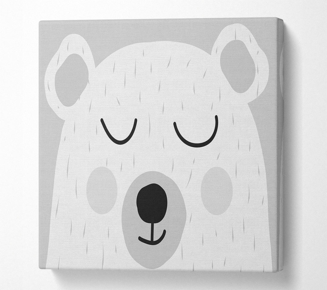 A Square Canvas Print Showing The Cute Bear Head Grey Square Wall Art