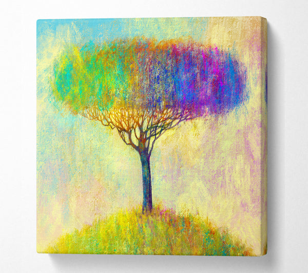 A Square Canvas Print Showing The Yellow To Blue Tree Square Wall Art
