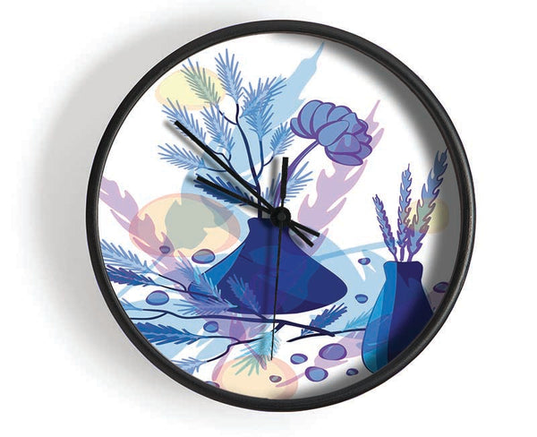 Two Blue Vases Of Flowers Clock - Wallart-Direct UK