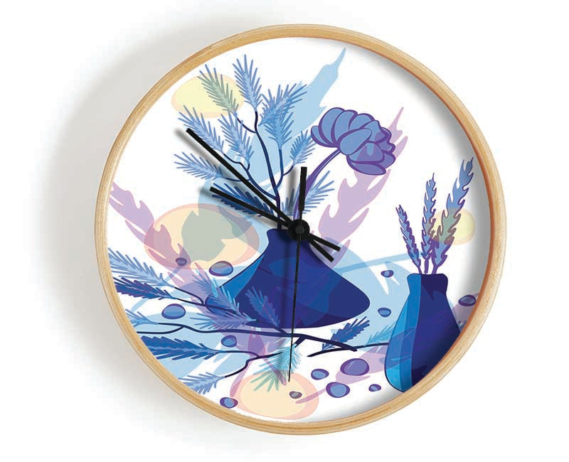 Two Blue Vases Of Flowers Clock - Wallart-Direct UK