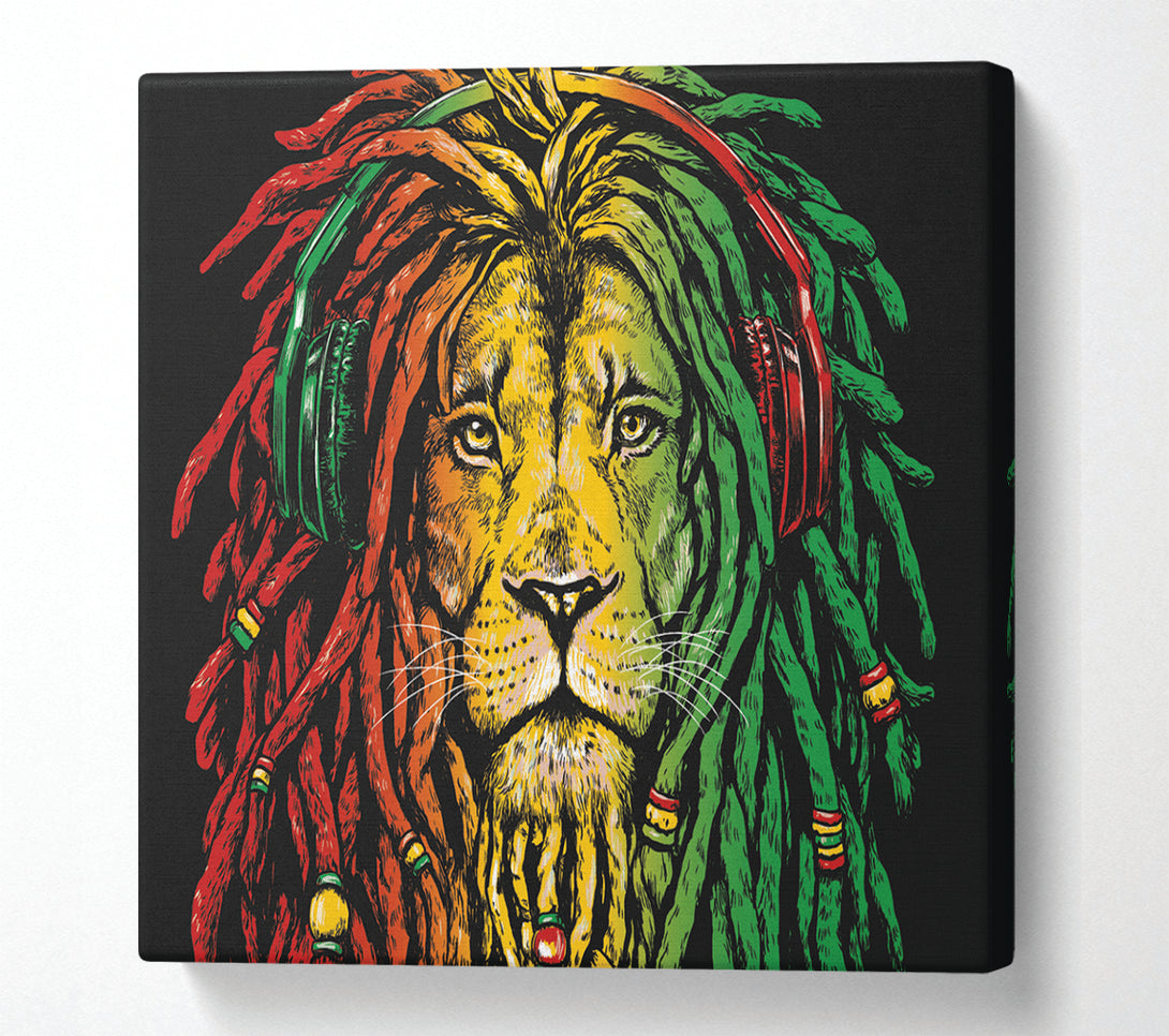 A Square Canvas Print Showing Rasta Lion Square Wall Art