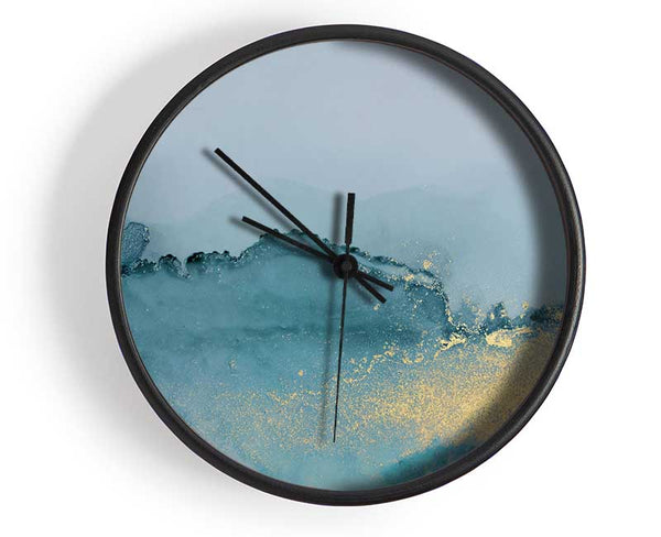 Glitter Gold On Blue Clock - Wallart-Direct UK