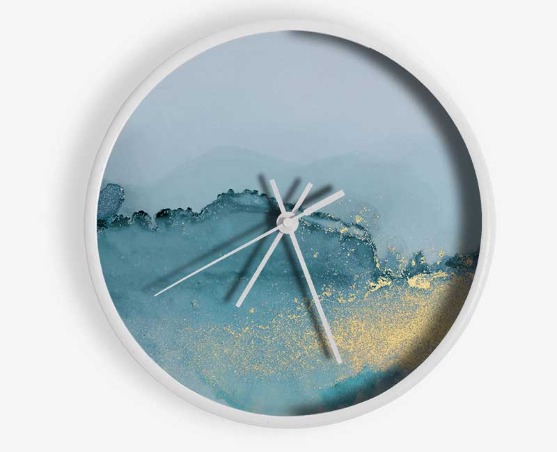 Glitter Gold On Blue Clock - Wallart-Direct UK