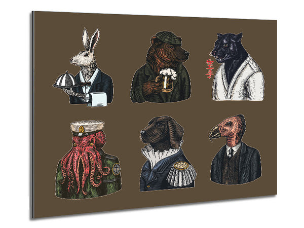 Six Vintage Animal People Metal Print