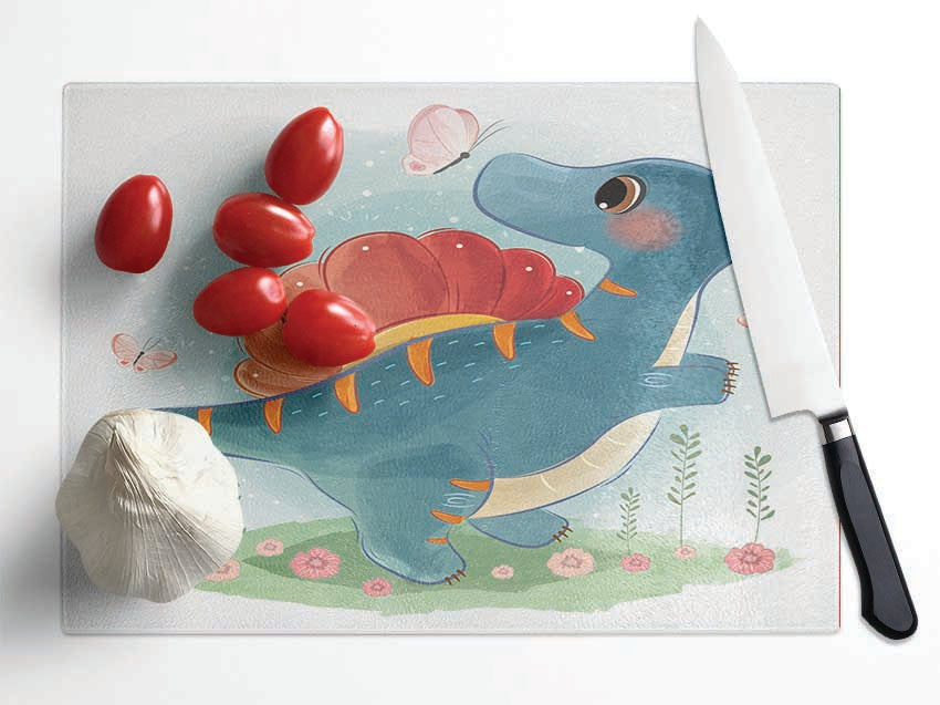 The Little Cute Dinosaur Butterfly Glass Chopping Board
