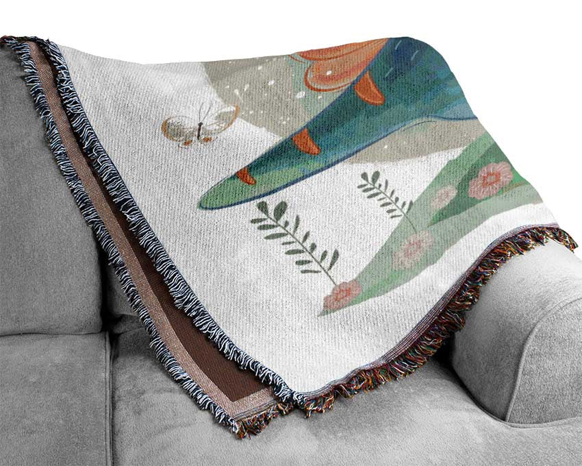 The Little Cute Dinosaur Butterfly Woven Blanket