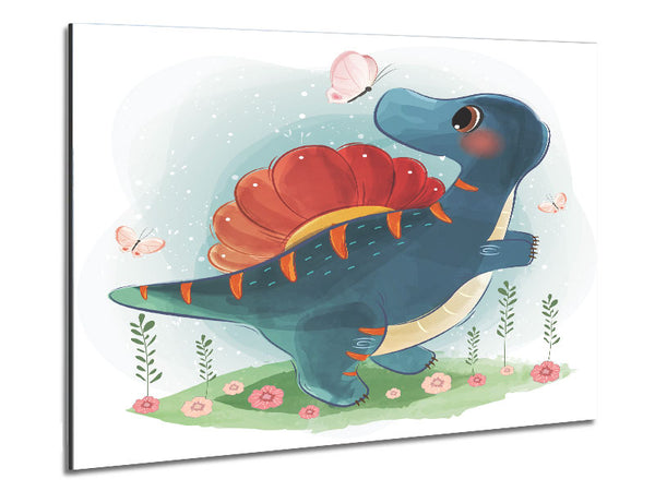 The Little Cute Dinosaur Butterfly Metal Print