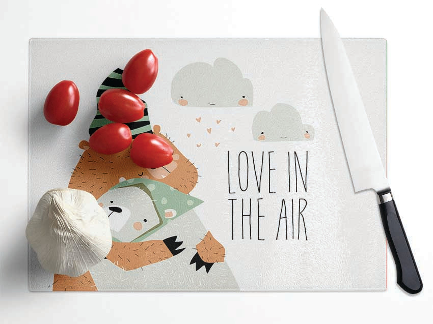 Love In In The Air Bears Glass Chopping Board