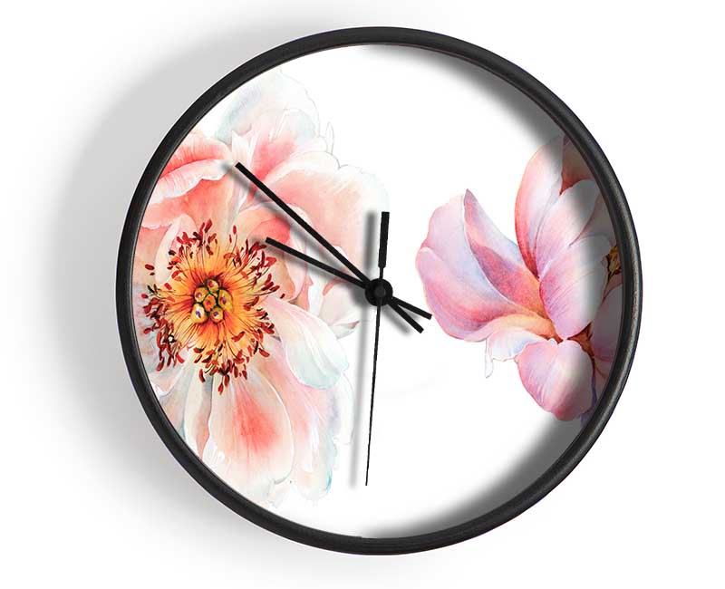 Two Beautiful Pink Peach Flowers Clock - Wallart-Direct UK