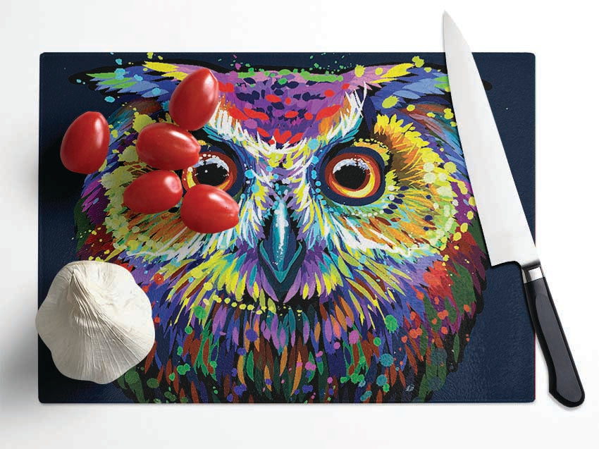The Spooky Vivid Owl Glass Chopping Board