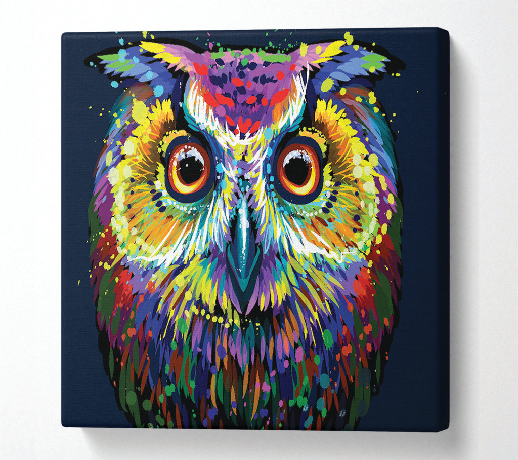 A Square Canvas Print Showing The Spooky Vivid Owl Square Wall Art