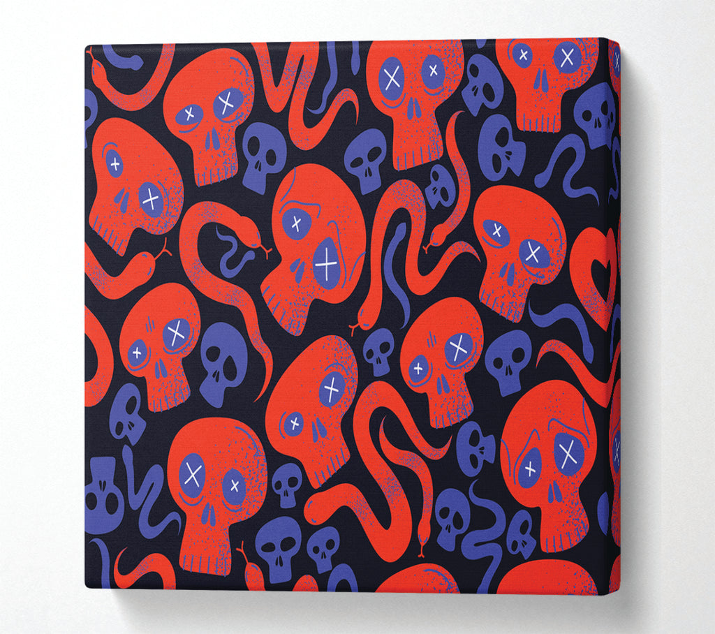 A Square Canvas Print Showing Red Skull And Snakes Square Wall Art