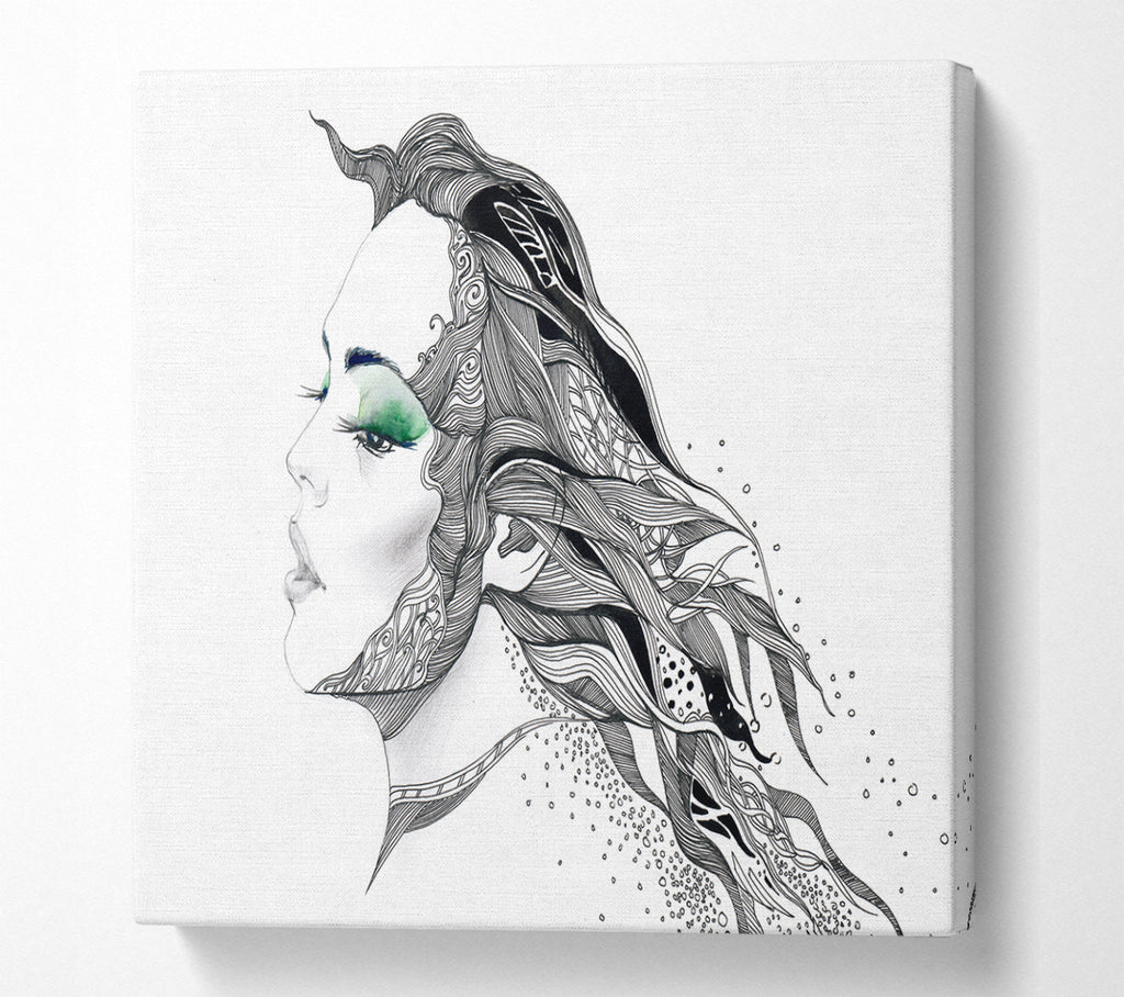 A Square Canvas Print Showing Woman Face Pen Scribble Square Wall Art