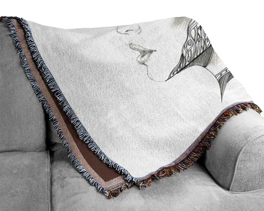 Woman Face Pen Scribble Woven Blanket