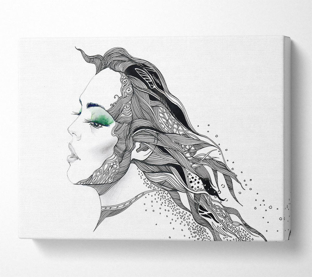 Picture of Woman Face Pen Scribble Canvas Print Wall Art