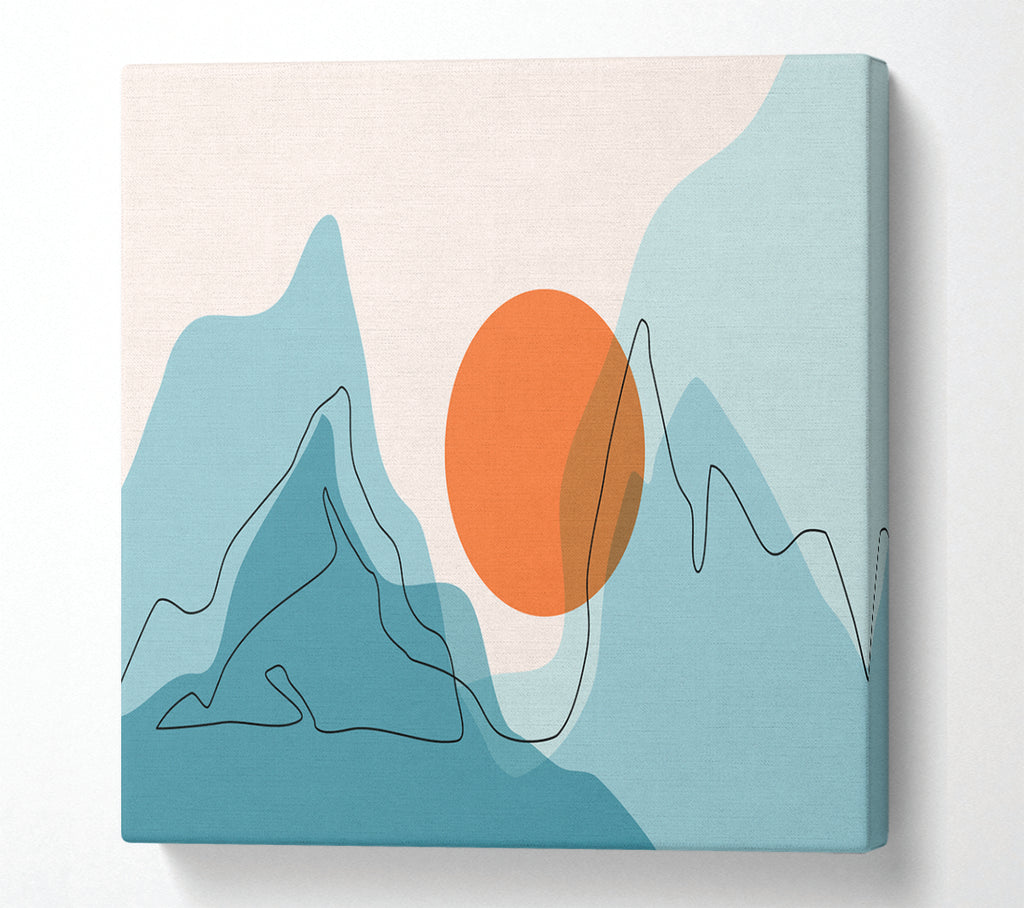 A Square Canvas Print Showing The Sun And Mountain Scene Square Wall Art