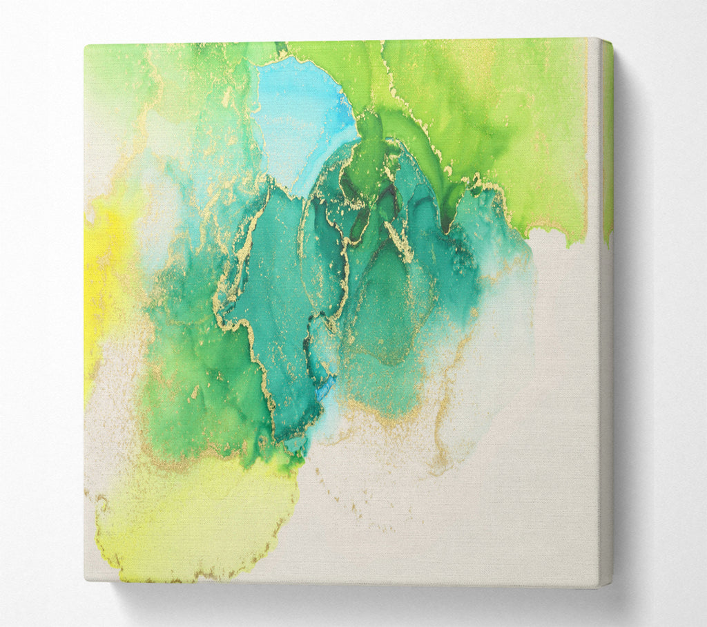 A Square Canvas Print Showing The Green And Blue Gold Wash Square Wall Art